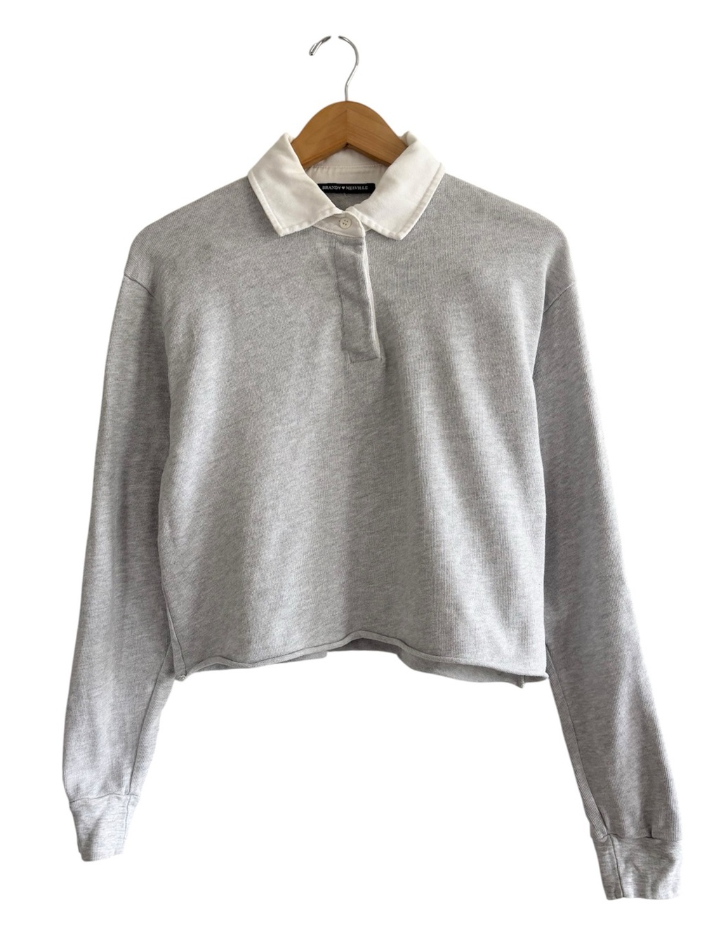 Brandy Melville Rugby Polo Light Gray Pullover with Twill White Collar